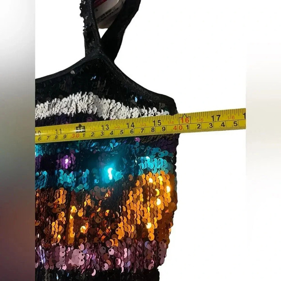 Shop 17 Multicolor Striped Sequin Mini Dress Sz L - Picture 8 of 9